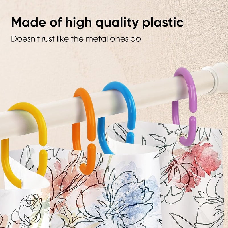 Ulable Premium Plastic Shower Curtain Rings Shower Curtain Hooks Gliding on Standard Shower Rods Easy Snap Closure (C-Shape,Rainbow,24Pcs) - Image 3